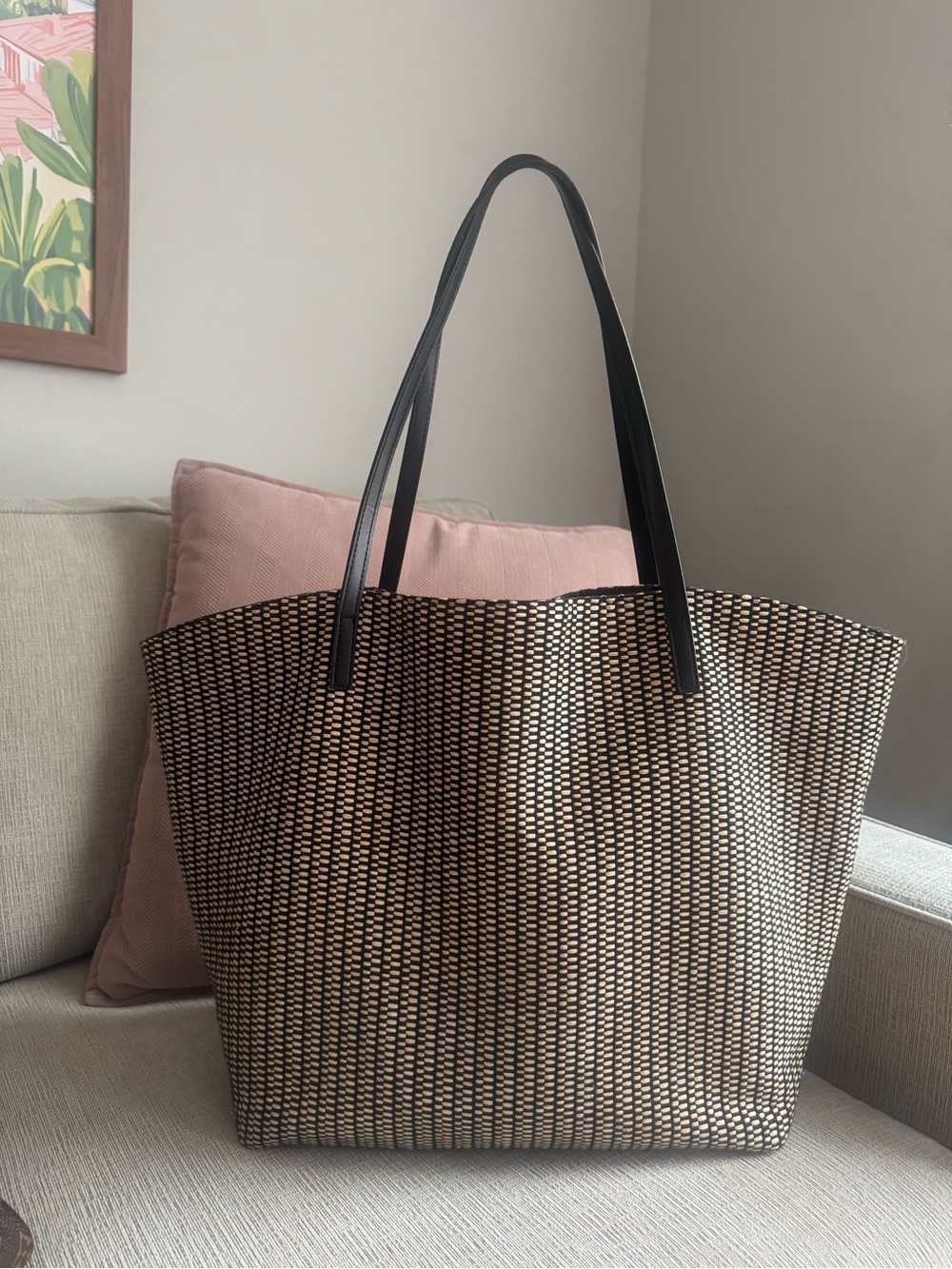 Nordstrom Black and Tan Woven Tote